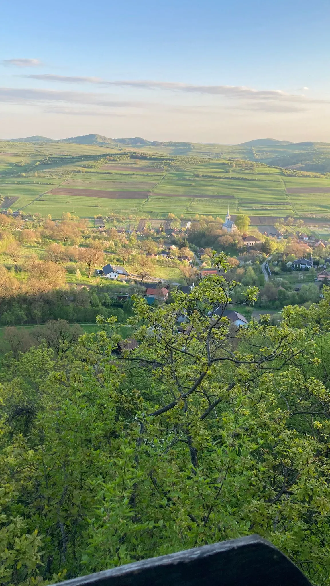 Panoramic view over the Transylvanian village and fields